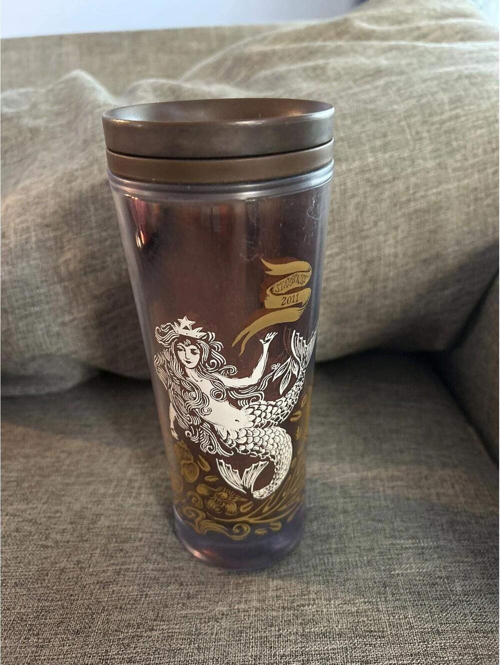Starbucks Travel Tumbler 2009 Brown Mermaid 16oz Coffee Mug Cup
